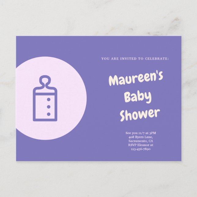 Purple Icon Baby Shower Postcard (Front)