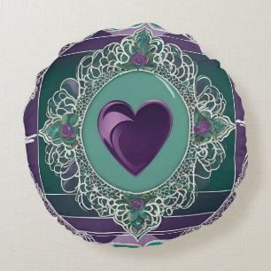 Purple Icy Heart AI art Round Cushion