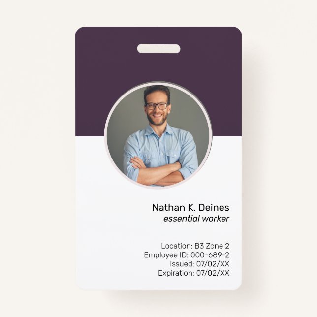 Purple ID | Employee Photo ID Company Security ID Badge (Front)