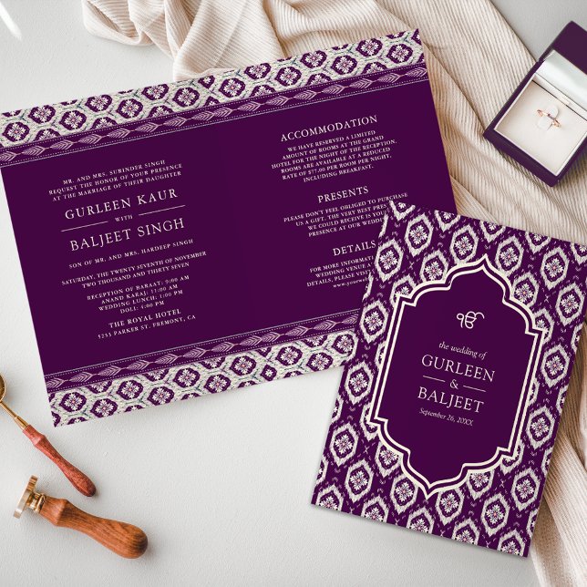 Purple Ikat All in One Anand Karaj Sikh Wedding Invitation (Creator Uploaded)
