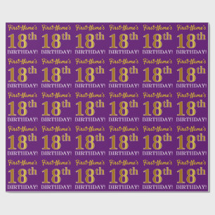 Purple, Imitation Gold Look "18th BIRTHDAY" Wrapping Paper