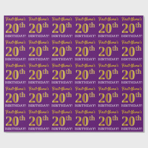 Purple, Imitation Gold Look "20th BIRTHDAY" Wrapping Paper