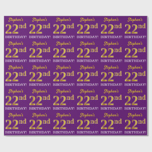 Purple, Imitation Gold Look "22nd BIRTHDAY" Wrapping Paper