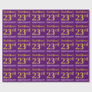 Purple, Imitation Gold Look "23rd BIRTHDAY" Wrapping Paper