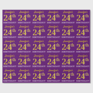 Purple, Imitation Gold Look "24th BIRTHDAY" Wrapping Paper