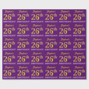 Purple, Imitation Gold Look "26th BIRTHDAY" Wrapping Paper