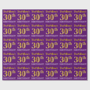 Purple, Imitation Gold Look "30th BIRTHDAY" Wrapping Paper