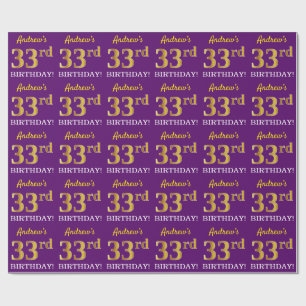Purple, Imitation Gold Look "33rd BIRTHDAY" Wrapping Paper