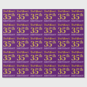 Purple, Imitation Gold Look "35th BIRTHDAY" Wrapping Paper