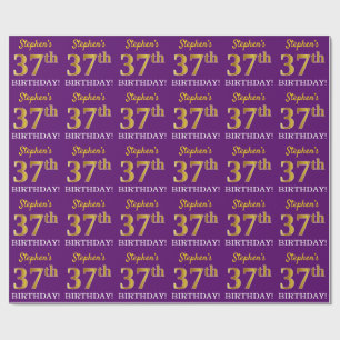 Purple, Imitation Gold Look "37th BIRTHDAY" Wrapping Paper