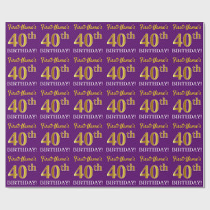 Purple, Imitation Gold Look "40th BIRTHDAY" Wrapping Paper