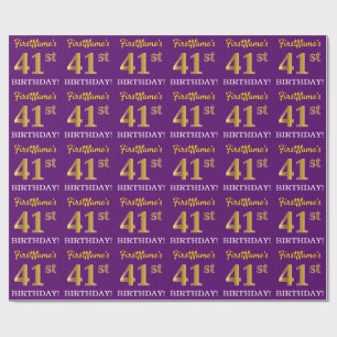 Purple, Imitation Gold Look "41st BIRTHDAY" Wrapping Paper