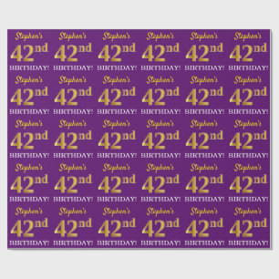 Purple, Imitation Gold Look "42nd BIRTHDAY" Wrapping Paper