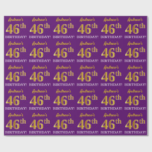 Purple, Imitation Gold Look "46th BIRTHDAY" Wrapping Paper