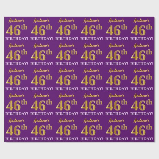 Image of Purple, Imitation Gold Look "46th BIRTHDAY" Wrapping Paper