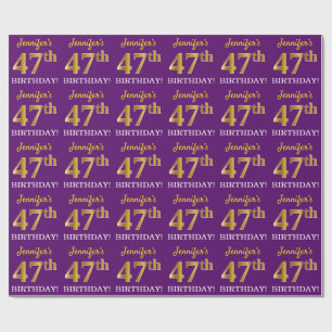Purple, Imitation Gold Look "47th BIRTHDAY" Wrapping Paper