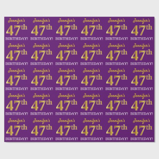 Image of Purple, Imitation Gold Look "47th BIRTHDAY" Wrapping Paper