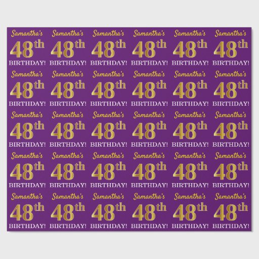 Image of Purple, Imitation Gold Look "48th BIRTHDAY" Wrapping Paper
