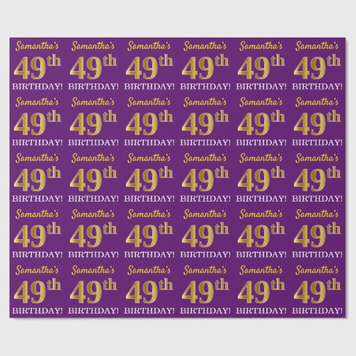 Image of Purple, Imitation Gold Look "49th BIRTHDAY" Wrapping Paper