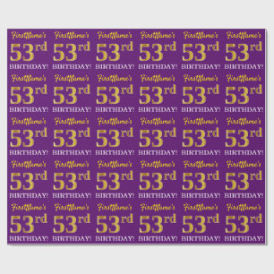 Purple, Imitation Gold Look "53rd BIRTHDAY" Wrapping Paper