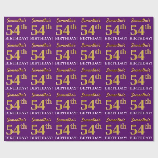 Image of Purple, Imitation Gold Look "54th BIRTHDAY" Wrapping Paper