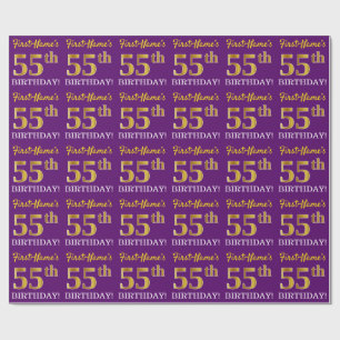 Purple, Imitation Gold Look "55th BIRTHDAY" Wrapping Paper