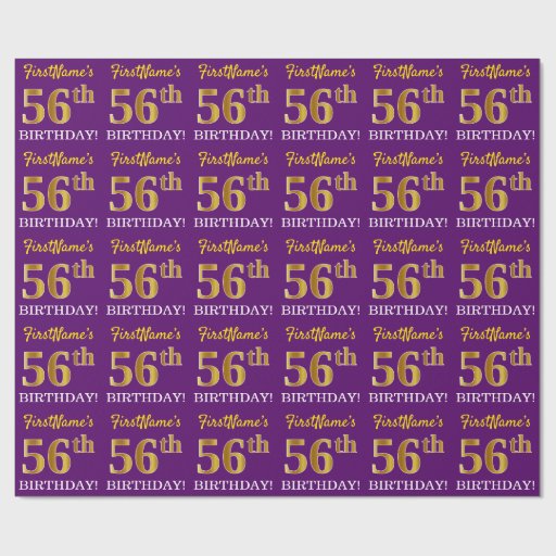 Image of Purple, Imitation Gold Look "56th BIRTHDAY" Wrapping Paper