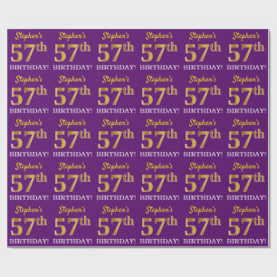 Purple, Imitation Gold Look "57th BIRTHDAY" Wrapping Paper