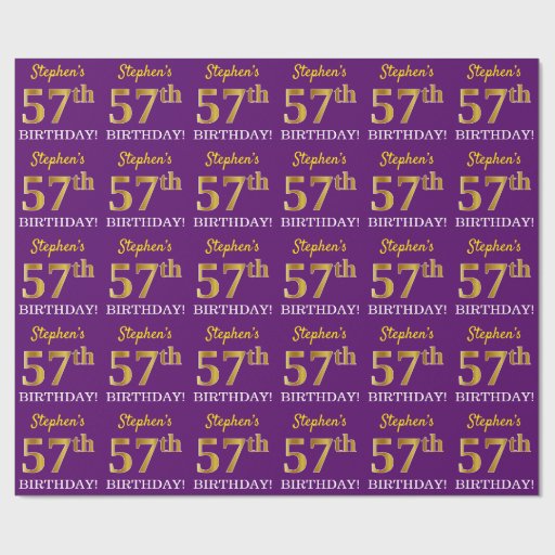 Image of Purple, Imitation Gold Look "57th BIRTHDAY" Wrapping Paper