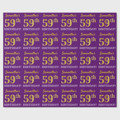Image of Purple, Imitation Gold Look "59th BIRTHDAY" Wrapping Paper