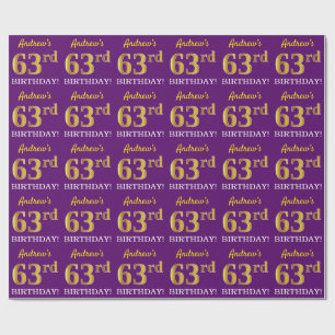 Purple, Imitation Gold Look "63rd BIRTHDAY" Wrapping Paper