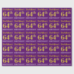 Purple, Imitation Gold Look "64th BIRTHDAY" Wrapping Paper