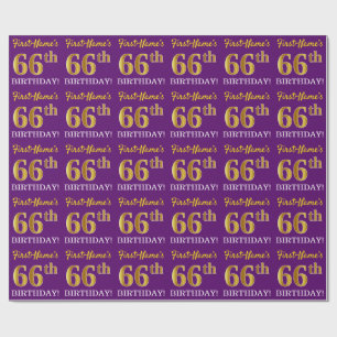 Purple, Imitation Gold Look "66th BIRTHDAY" Wrapping Paper