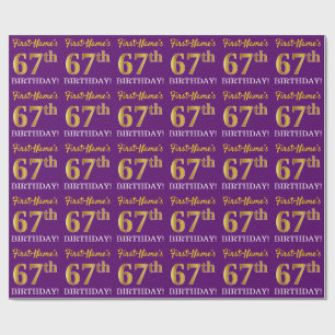 Purple, Imitation Gold Look "67th BIRTHDAY" Wrapping Paper