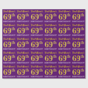 Purple, Imitation Gold Look "69th BIRTHDAY" Wrapping Paper