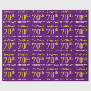 Purple, Imitation Gold Look "70th BIRTHDAY" Wrapping Paper