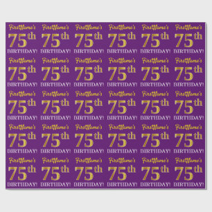 Purple, Imitation Gold Look "75th BIRTHDAY" Wrapping Paper