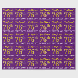 Purple, Imitation Gold Look "76th BIRTHDAY" Wrapping Paper