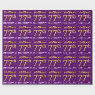 Purple, Imitation Gold Look "77th BIRTHDAY" Wrapping Paper