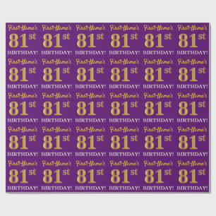 Purple, Imitation Gold Look "81st BIRTHDAY" Wrapping Paper