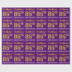 Purple, Imitation Gold Look "86th BIRTHDAY" Wrapping Paper