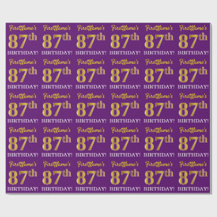 Purple, Imitation Gold Look "87th BIRTHDAY" Wrapping Paper