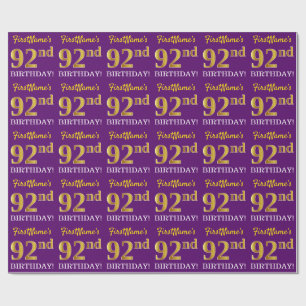 Purple, Imitation Gold Look "92nd BIRTHDAY" Wrapping Paper