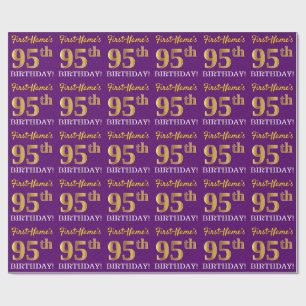 Purple, Imitation Gold Look "95th BIRTHDAY" Wrapping Paper