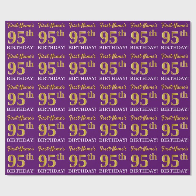 Purple, Imitation Gold Look "95th BIRTHDAY" Wrapping Paper (Flat)