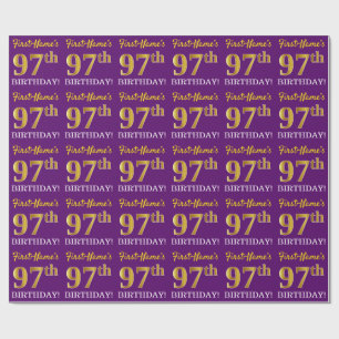 Purple, Imitation Gold Look "97th BIRTHDAY" Wrapping Paper