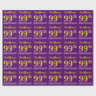 Purple, Imitation Gold Look "99th BIRTHDAY" Wrapping Paper