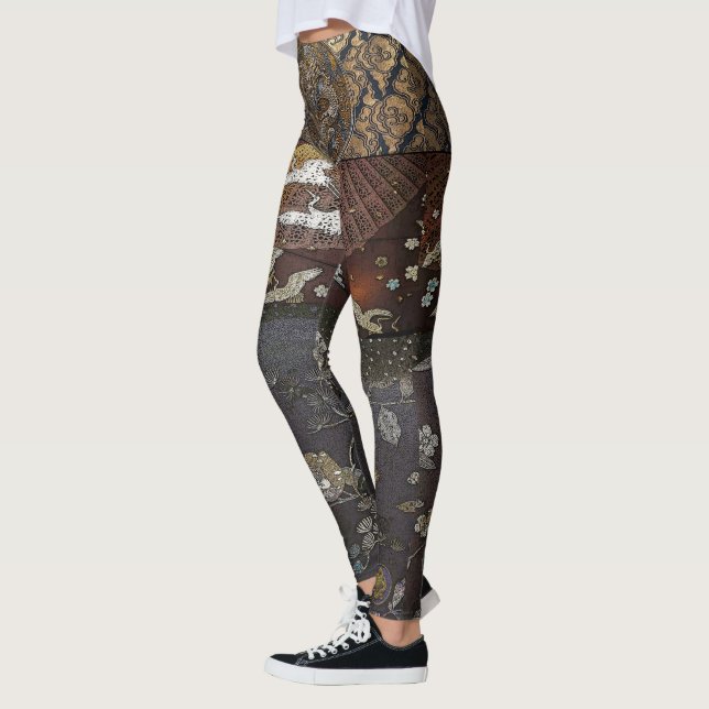 Purple Imperial Silk Dragon Crane Leggings (Left)