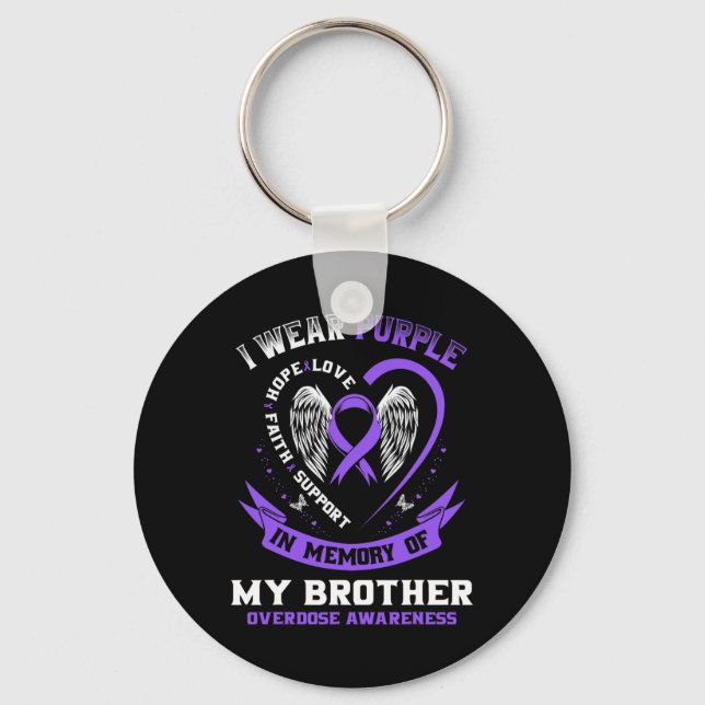 Purple In Memory of Brother Drug Overdose Awarenes Key Ring (Front)