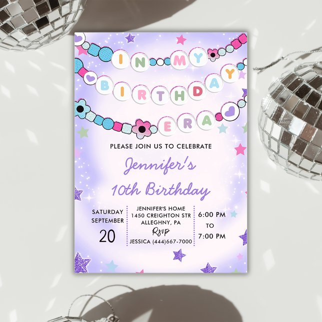 Purple In My Birthday Era Friendship Bracelet Invitation (Creator Uploaded)